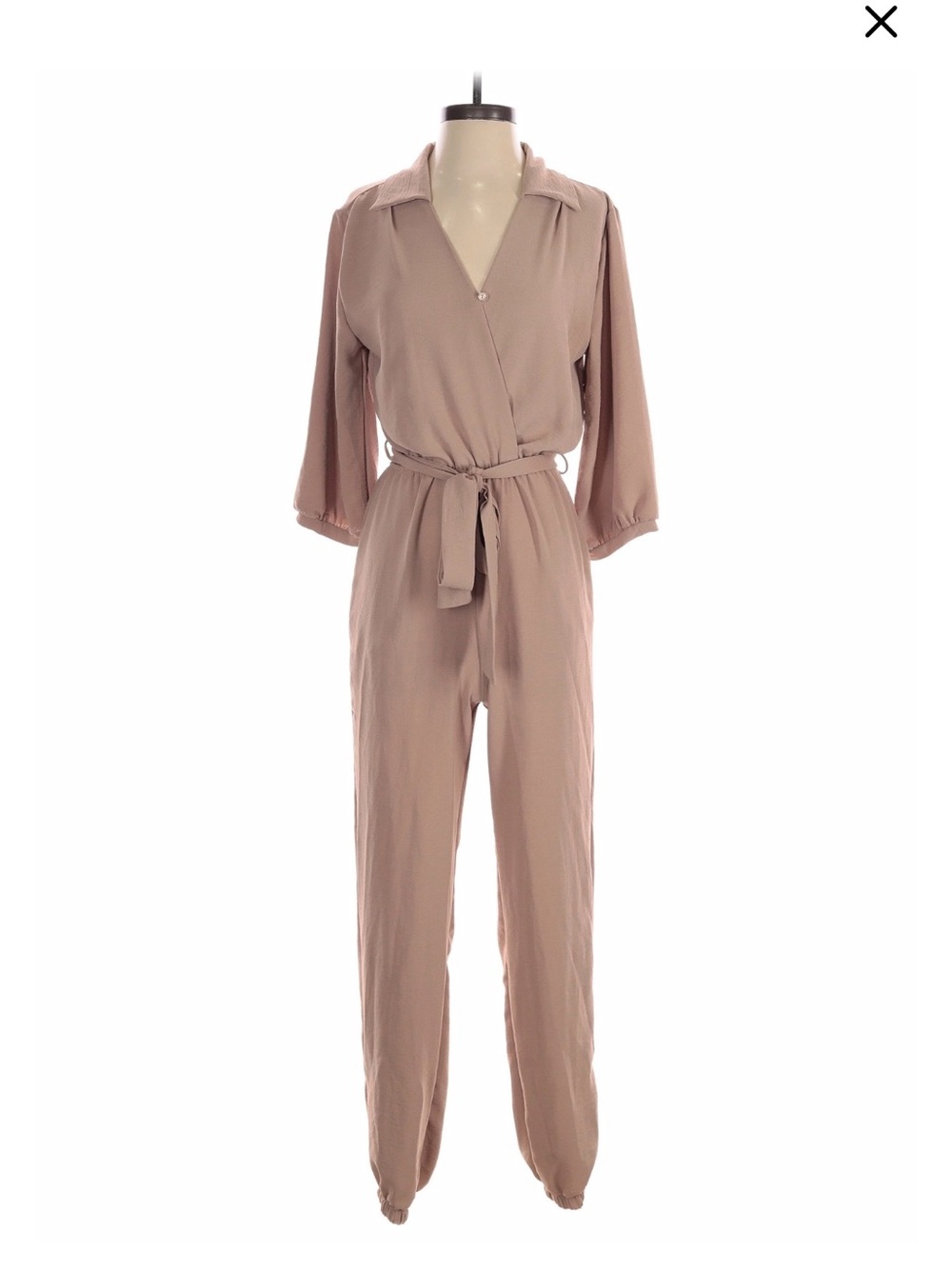 Women's Dusty Taupe Wrap Jumpsuit with Tie Waist